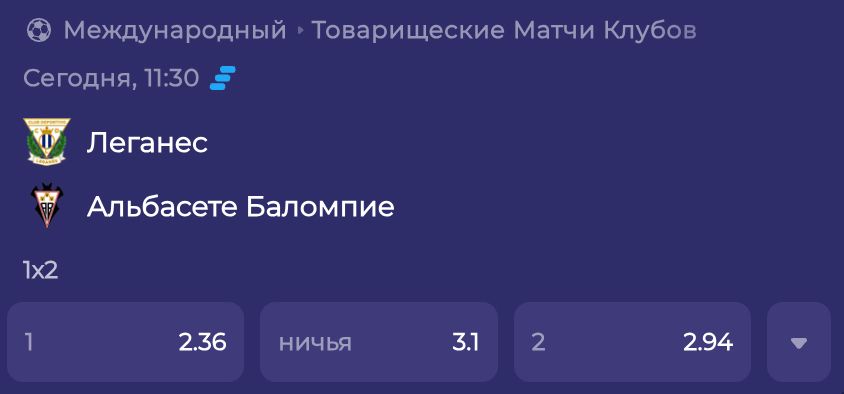 Роспись матча Леганес против Альбасете с коэффициентами
