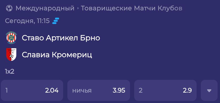Коэффициенты на матч Ставо Артикел Брно и Славиа Кромериц